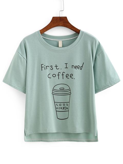 Camiseta Alto-baja Estampada De Café