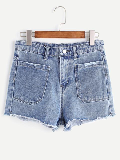 Shorts Desflecados En Denim - Azul