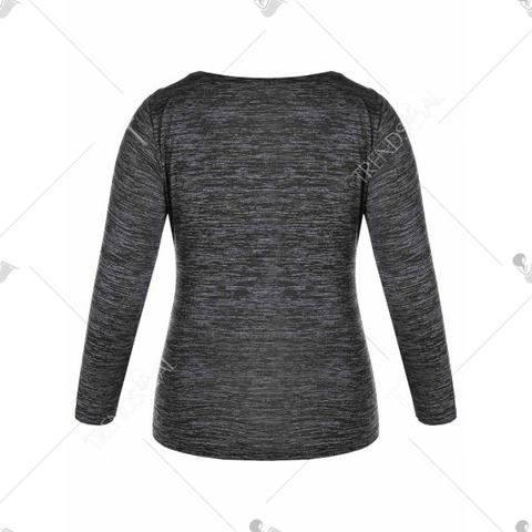 Plus Size Long Sleeve Cut Out Front T-shirt - Graphite Black 2x
