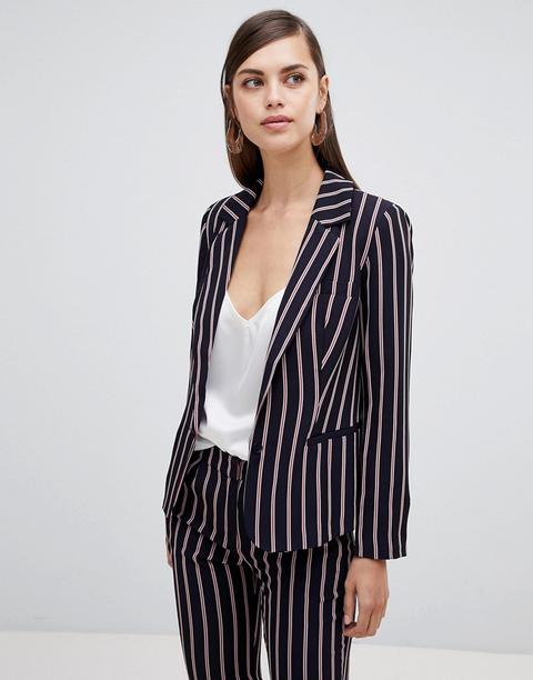 Unique 21 - Blazer Sartoriale A Righe Con Bottone Unico - Navy