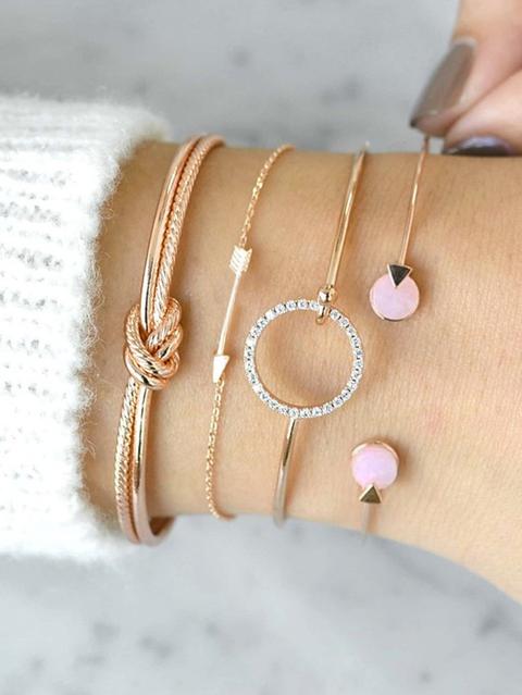 Twist & Arrow Detail Bracelet Set 4pcs