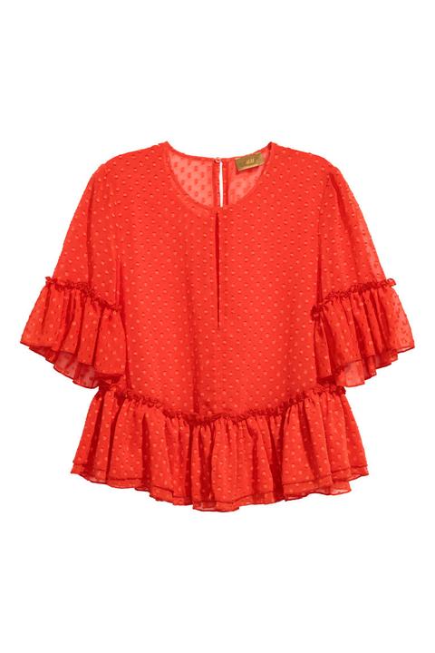 H & M - Camicetta Con Volant - Rosso