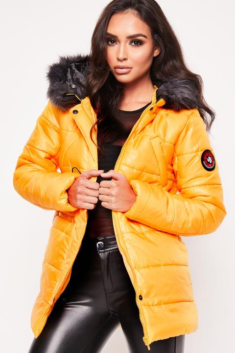 Tara Mustard Faux Fur Hood Padded Coat