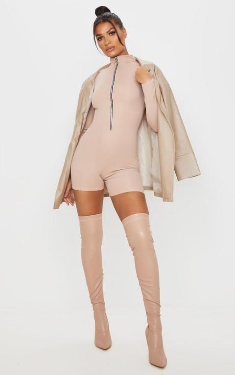Stone Zip Front Rib Unitard
