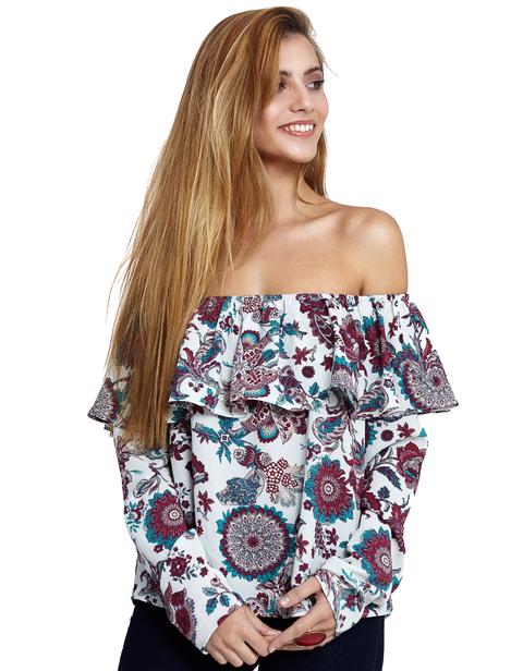 Blusa Flores Hombros Descubiertos De Celop Punto | Buylevard