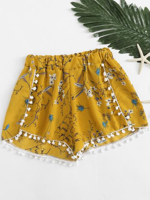 Pantaloncini Con Motivo Pom Pom A Fantasia Floreale
