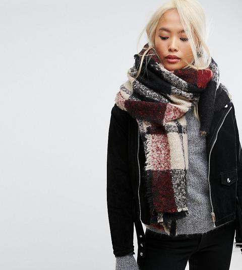 Stitch & Pieces Oversized Check Scarf - Red Check