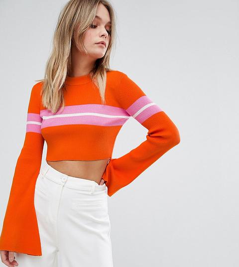 Missguided - Maglione Corto A Righe Con Maniche Svasate - Multicolore