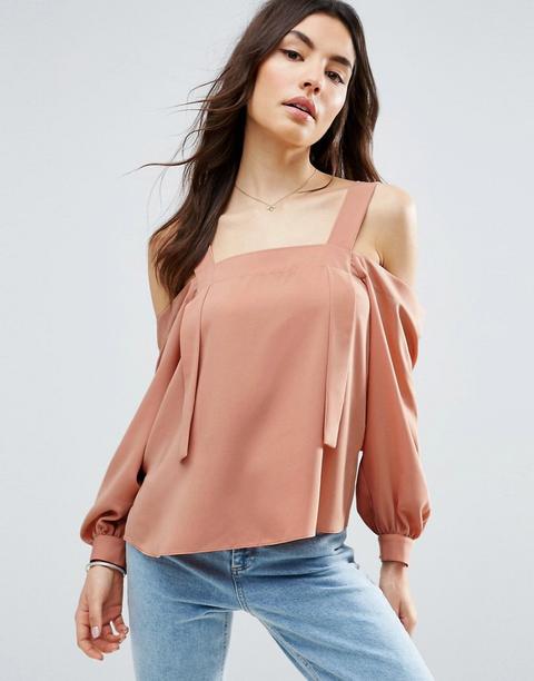 Asos - Top Morbido Con Spalle Scoperte E Dettaglio Spalline - Rosa