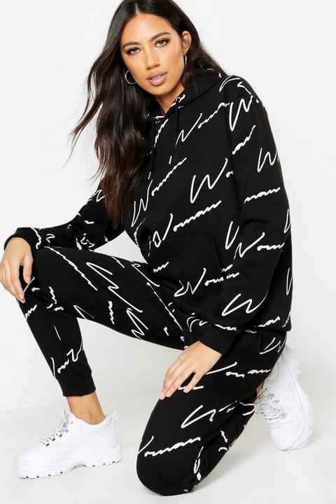 Womens Woman All Over Print Tracksuit - Black - L, Black