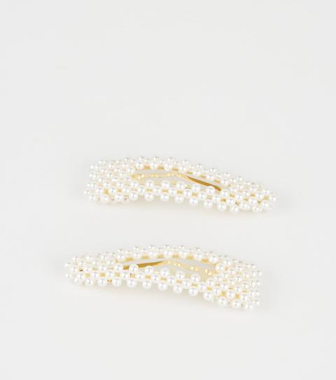 2 Pack Cream Faux Pearl Hair Clips New Look