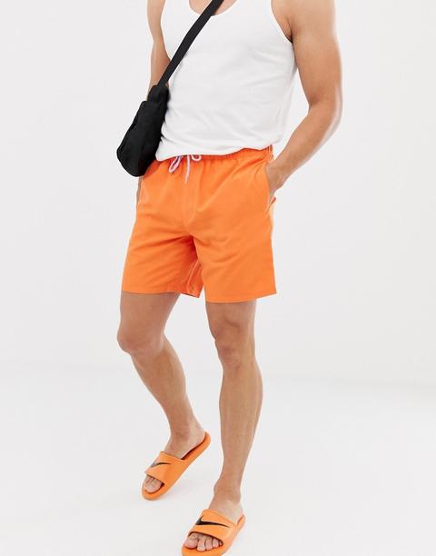 Shorts De Baño De Largo Medio En Naranja De Asos Design