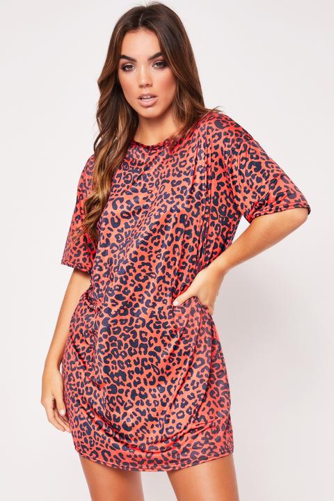 Leona Red Leopard Oversized T-shirt Dress