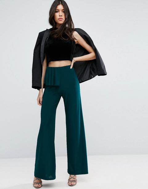 Asos - Pantaloni Stretti Con Fondo Ampio E Ruches - Verde