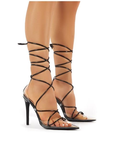 Carmen Black And Perspex Lace Up Stiletto High Heels