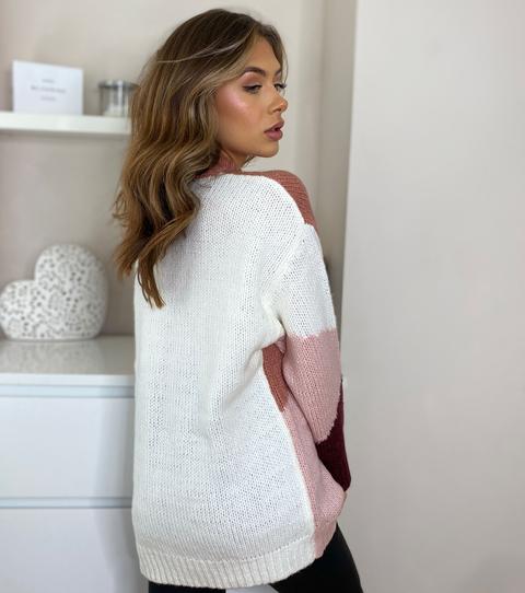pink colour block jumper