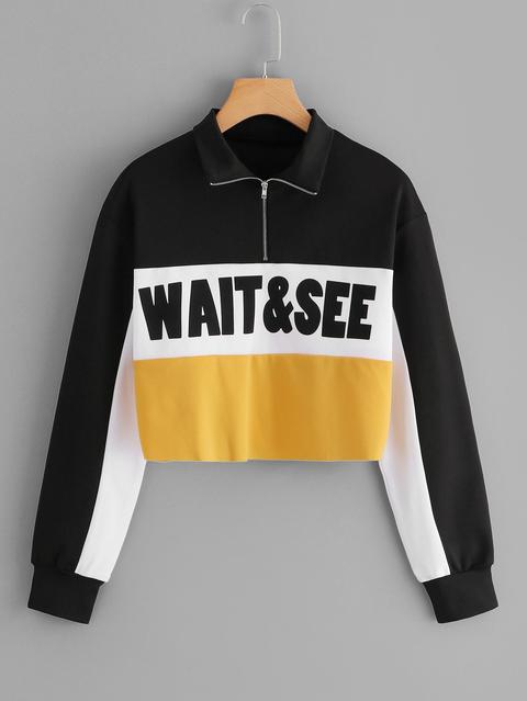 Sudadera Corta En Color Block Con Cremallera