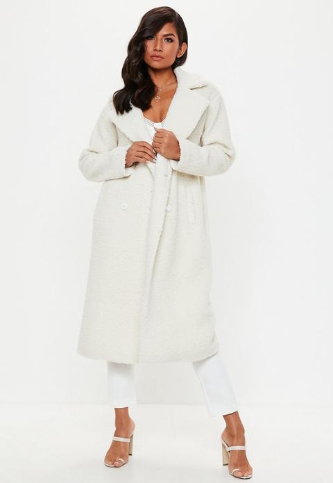 Tall Cream Longline Borg Teddy Coat, Ivory