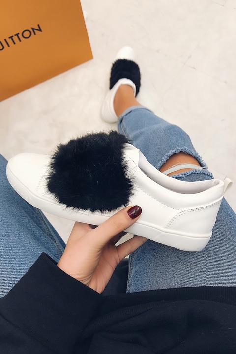 Imogen Black Faux Fur Strap Flatform Trainers