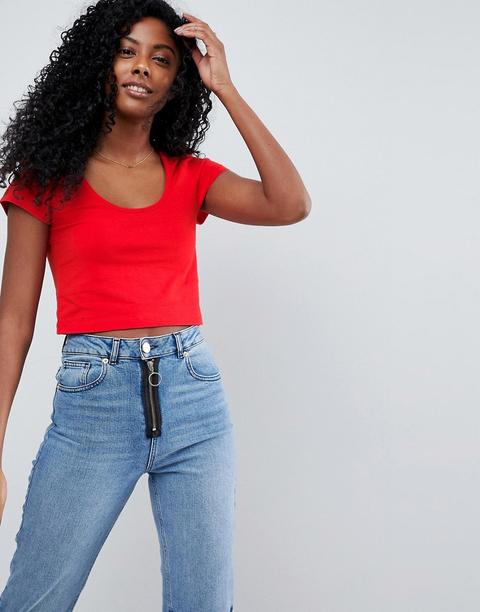 Asos - Top Corto A Maniche Corte Con Scollo Rotondo - Rosso