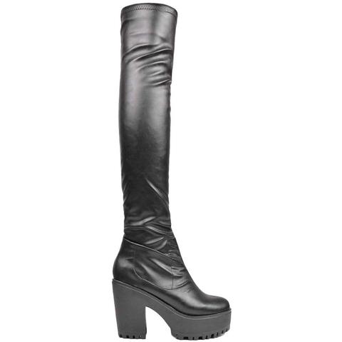 Alicia - Black Over Knee Boots In Black Pu