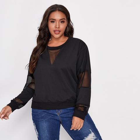 Plus Contrast Fishnet Mesh Sweatshirt