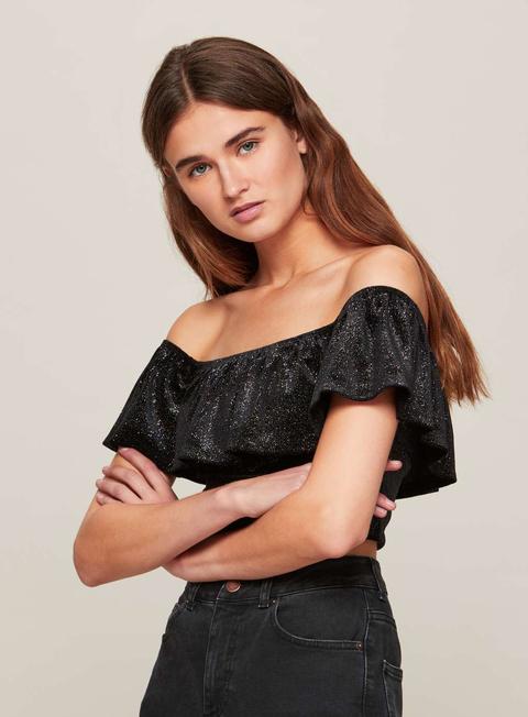 black glitter bardot top