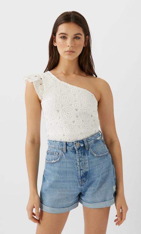 Stradivarius Top Asimmetrico In Crochet Femminile Ecru S