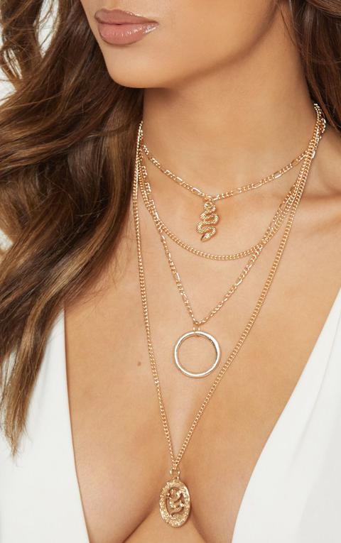 Gold Snake Charm Layering Chain Necklace