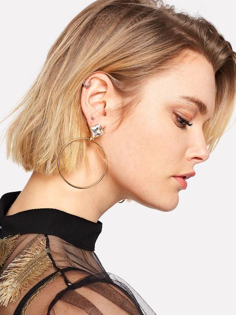 Pendientes De Aro Arriba Con Diamante De Imitación