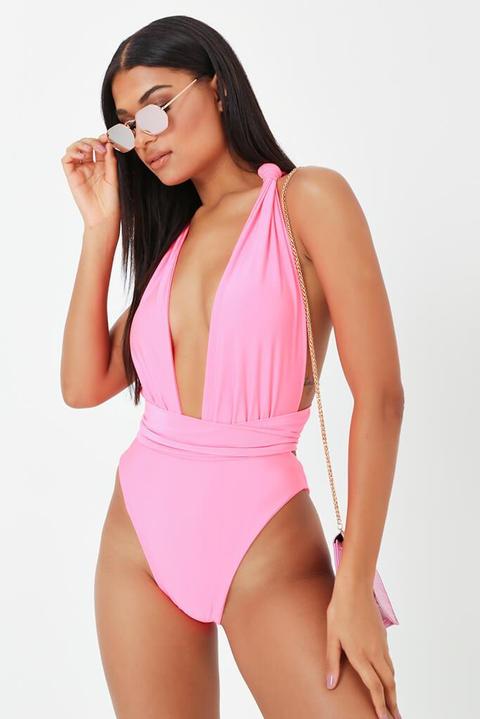 Neon Pink Wear Me Any Way Plunge Swimsuit