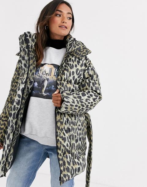 Plumífero Con Estampado Animal Y Lazo A La Cintura De Asos Design-multicolor