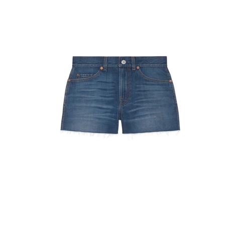 Shorts In Denim Con Patch Lavorate A Maglia