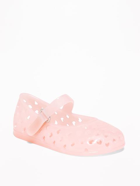 Perforated-heart Jelly Mary-jane Flats For Baby