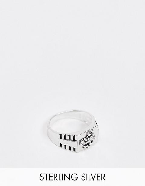 Asos Design Sterling Silver Signet Ring With Scorpion Design