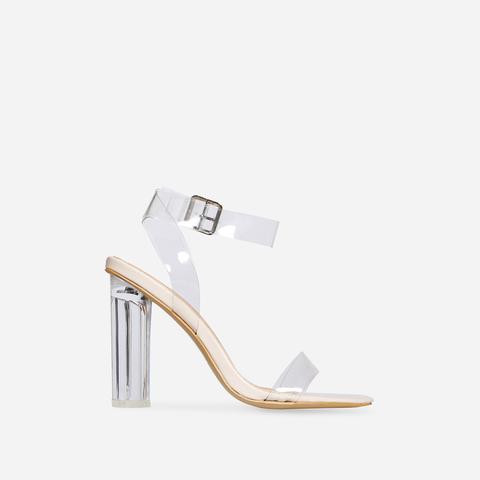 Ariana Barely There Perspex Block Clear Heel In Nude Patent, Nude