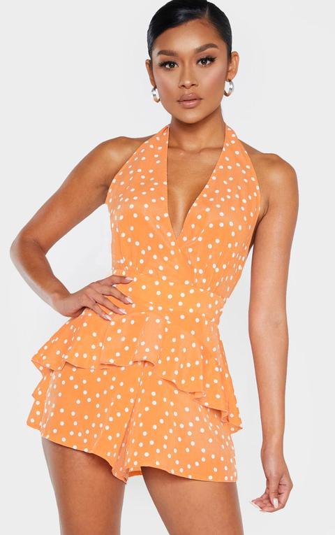 Combishort Dos Nu Mandarine À Pois, Mandarine