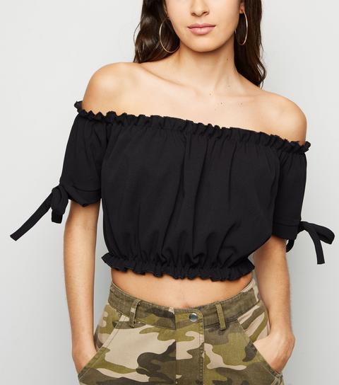 black frill bardot top