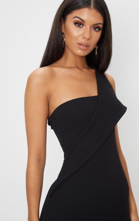 Black Asymmetric Strap Midi Dress