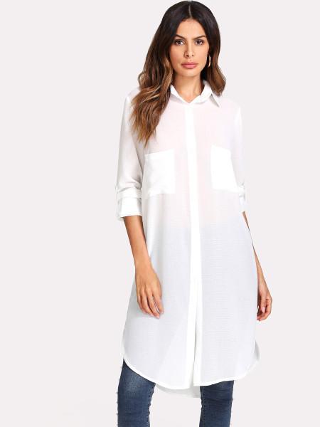 Camicia A Maniche Lunghe Con Orlo Ricurvo
