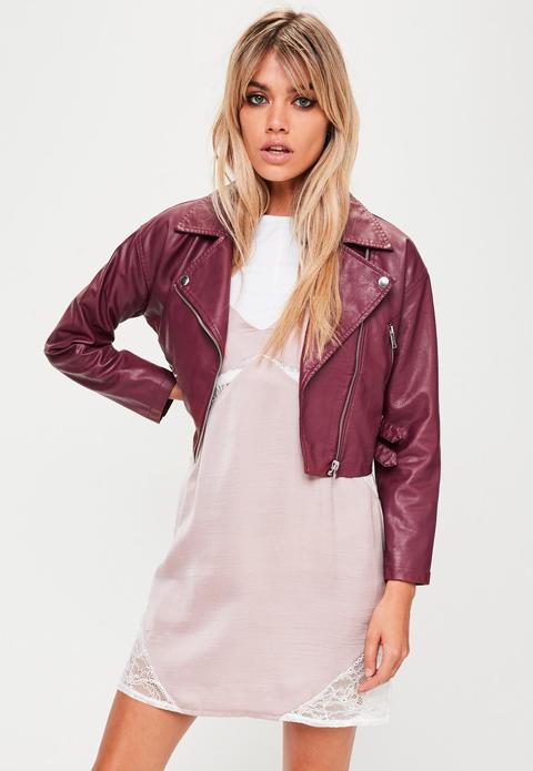 Petite Burgundy Biker Jacket, Red