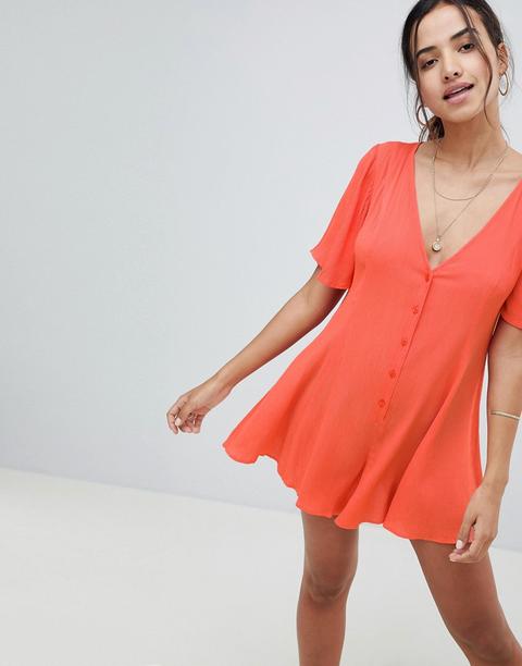 Mono Corto De Vuelo Con Detalle De Botones Y Efecto Arrugado De Asos Design-rosa