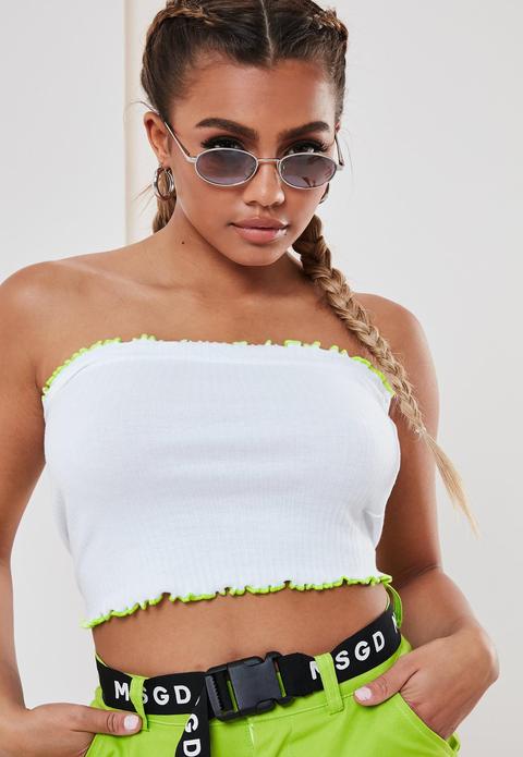 White Lettuce Hem Bandeau Crop Top