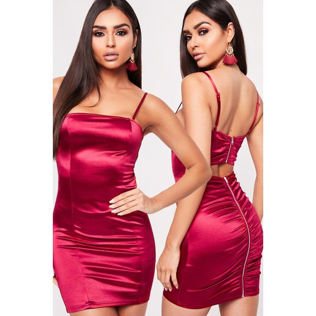 wine satin bodycon dress