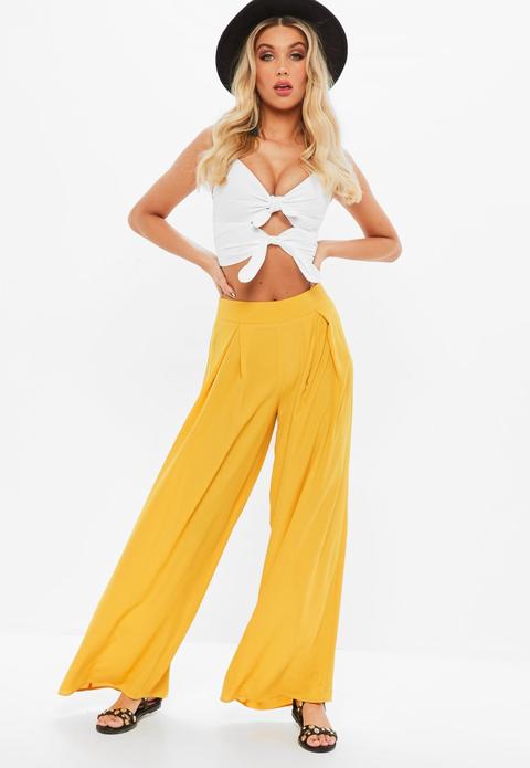 Yellow High Waist Wide Leg Trousers, Yellow