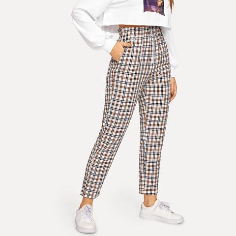 Exposed Zip Fly Plaid Peg Trousers