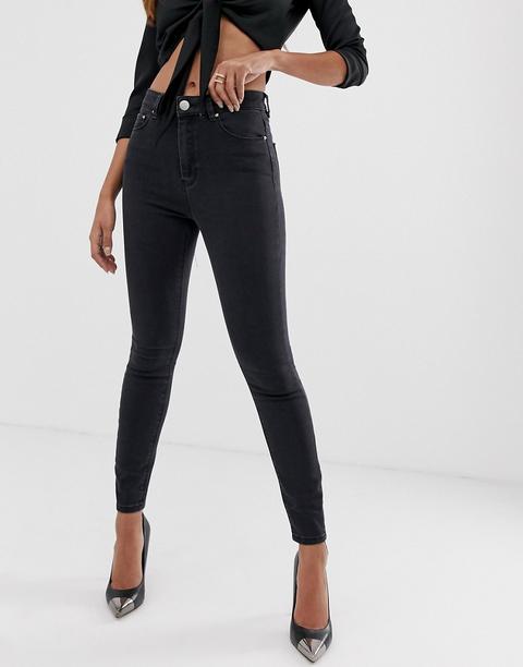 Asos Design - Ridley - Jeans Skinny Nero Slavato A Vita Alta - Nero