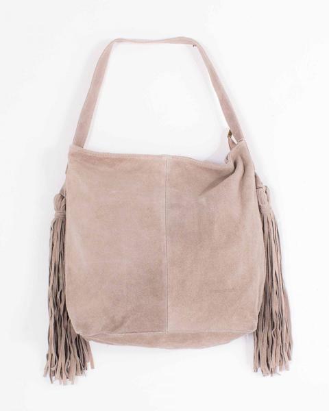 Bolso Con Flecos Laterales Cremallera Gris Perla