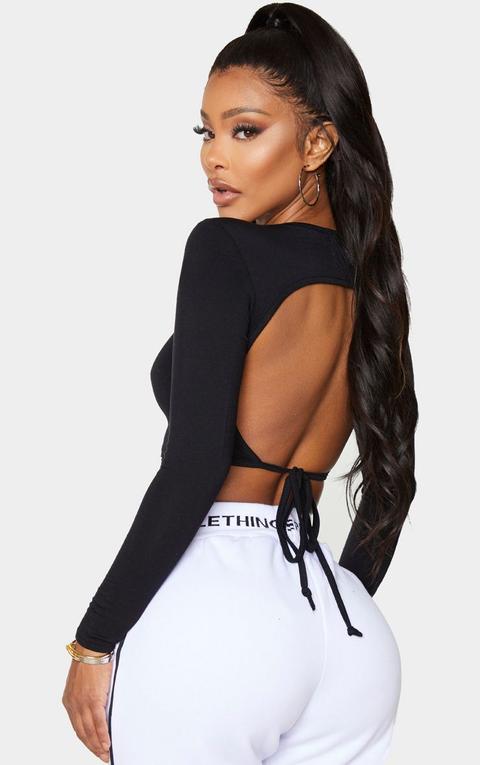 Shape Black Jersey Tied Back Crop Top