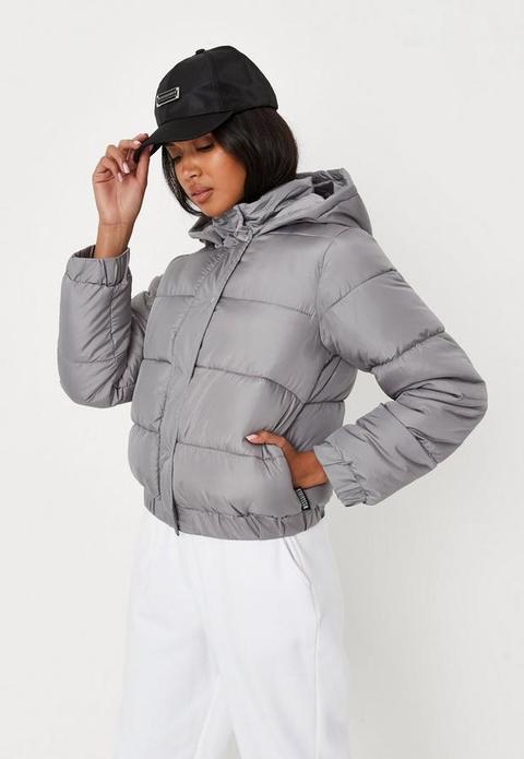 Grey Hooded Puffer Coat, Grey